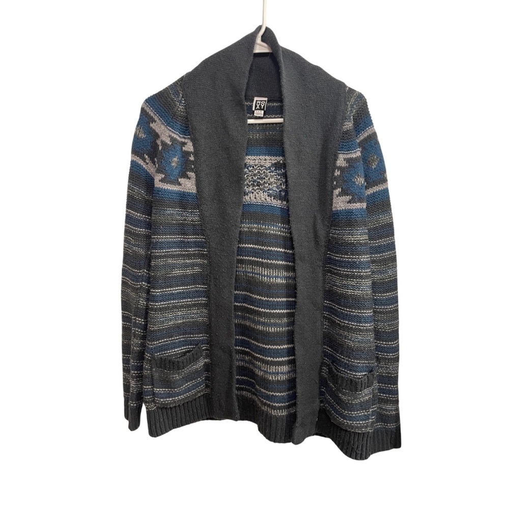 Roxy Y2K Retro Long Sleeve Open Knit Cozy Cardigan in blue